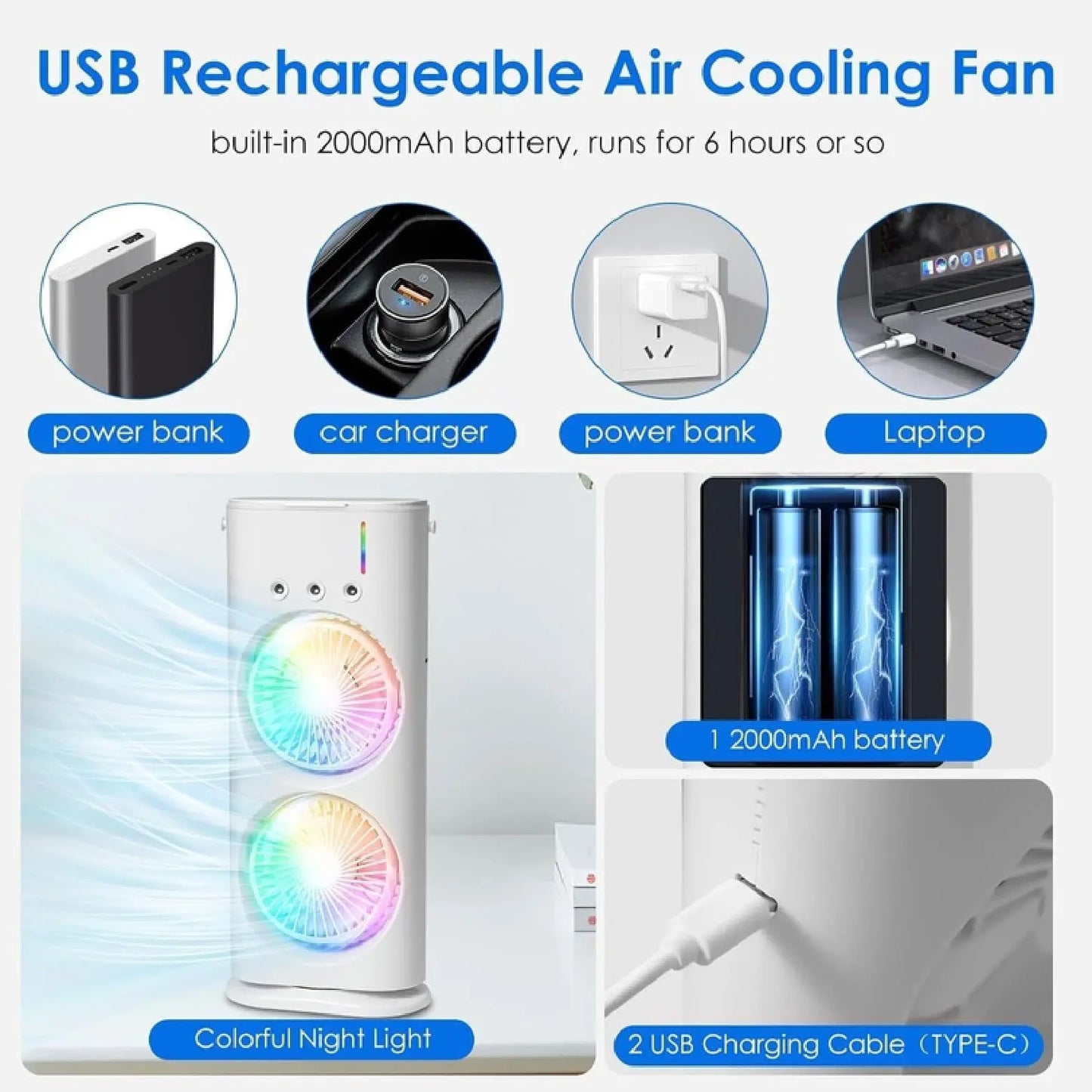 Double Fan Portable AC - 360°Adjustment & USB Powered ToyGenie