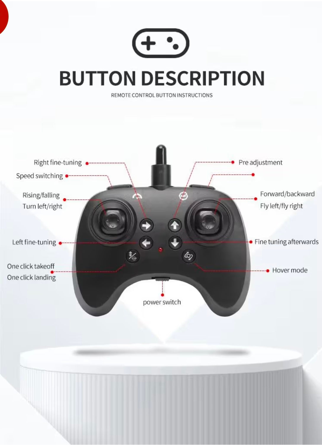 RC Fighter Drone with 360° Stunts, One-Key Takeoff, LED Lights, Hover Mode