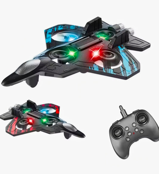 RC Fighter plane with 360° Stunts, One-Key Takeoff, LED Lights, Hover Mode