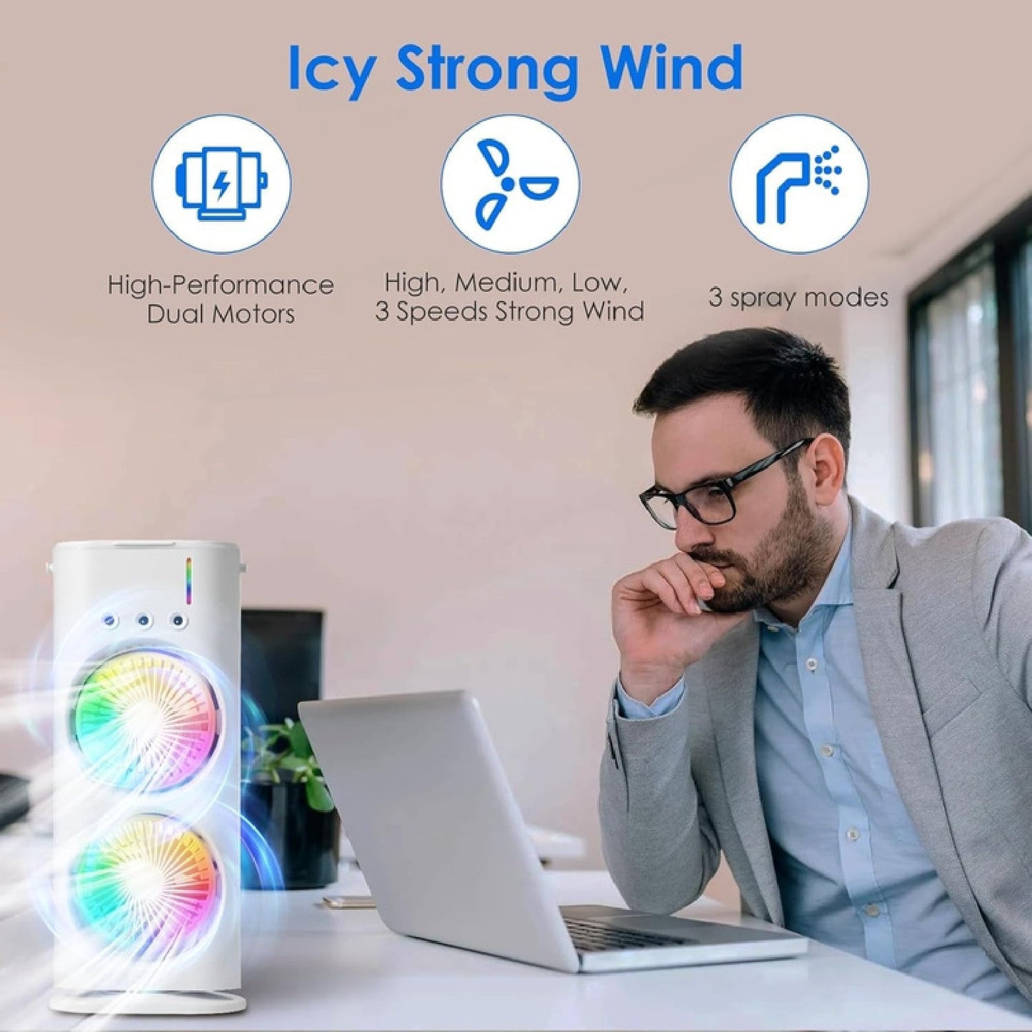 Double Fan Portable AC - 360°Adjustment & USB Powered