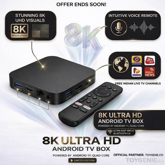 8K Ultra HD Android Smart TV Box | Voice Remote | Dual USB | WiFi & Bluetooth | Free Indian Live TV Channels | Limited Edition